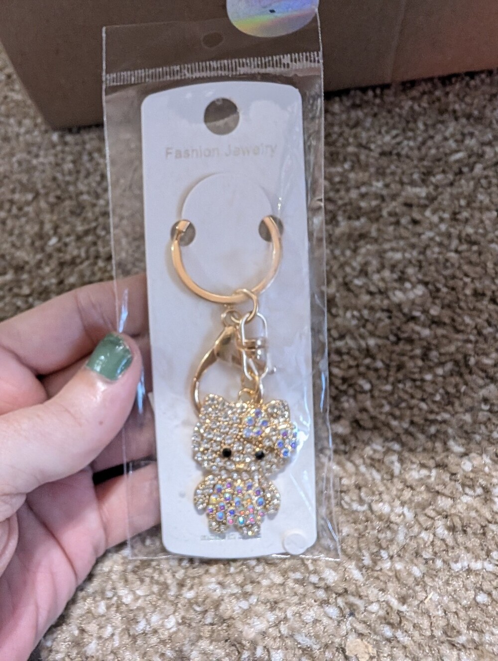 Gold Colored Rhinestone Hello Kitty Bag Charm